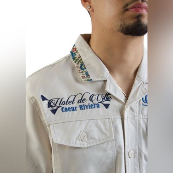 🌴 The Grindhouse‎ Denim Co. Beaulieu Sur-Mer Embroidered Shirt 2XL XXL Men’s - Picture 5 of 16